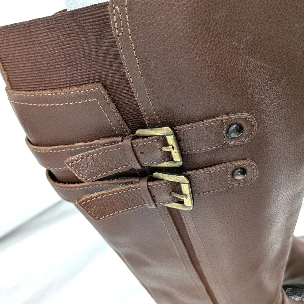 Naturalizer Jessie Tall Boots Brown Leather Riding Comfort Side Zip Size 6W